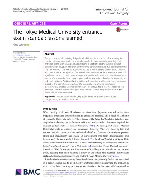 The Tokyo Medical University entrance exam scandal: lessons .